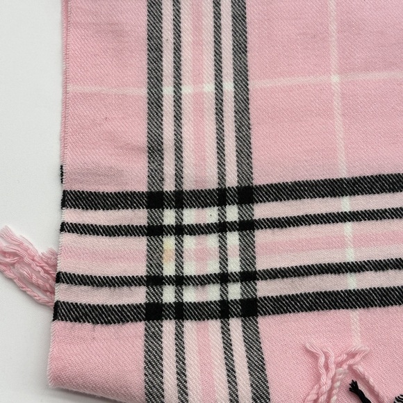 Cashmere Blend Scarf Pink Black & White Plaid With Fringe 68” x 12” Winter - Picture 6 of 6